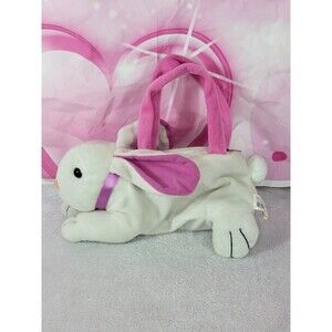 Oriental Trading Rabbit Bunny White Pink Soft Kids Purse Handbag Acrylic Fiber